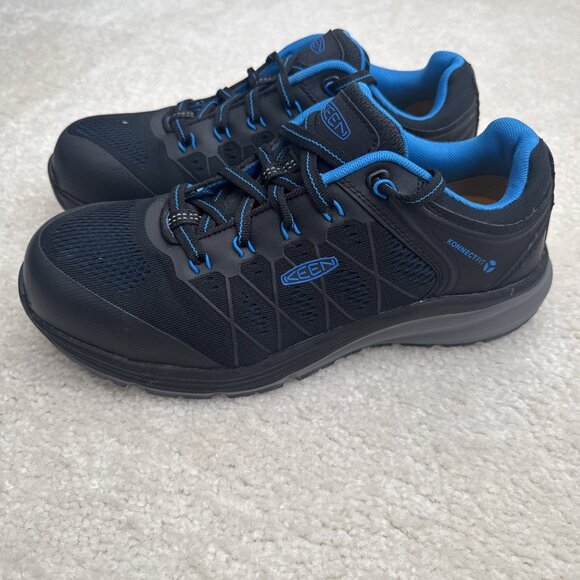 KEEN Utility Sneaker Composite Toe Black Blue Work Shoes - SIZE 9M KonnectFit - Picture 1 of 11